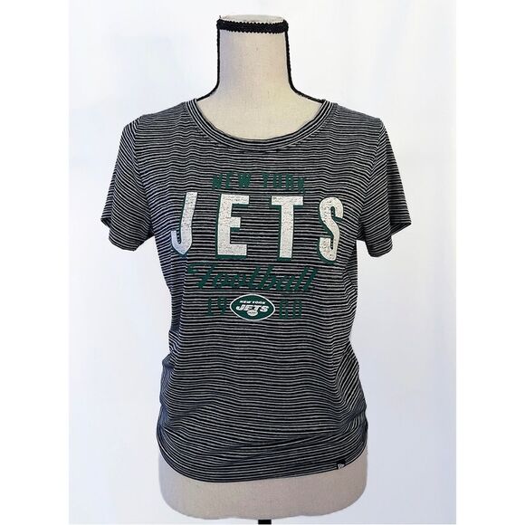 NFL New York Jets Tee Shirt | Grey & White Stripes, Short Sleeves - Picture 1 of 6